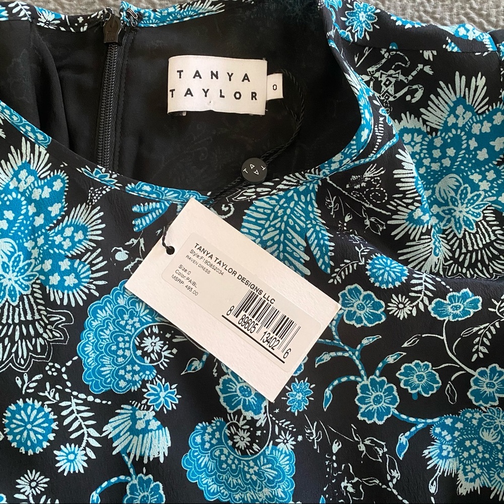 NWT Tanya Taylor Silk Blue Printed Raven Dress - Picture 7 of 9